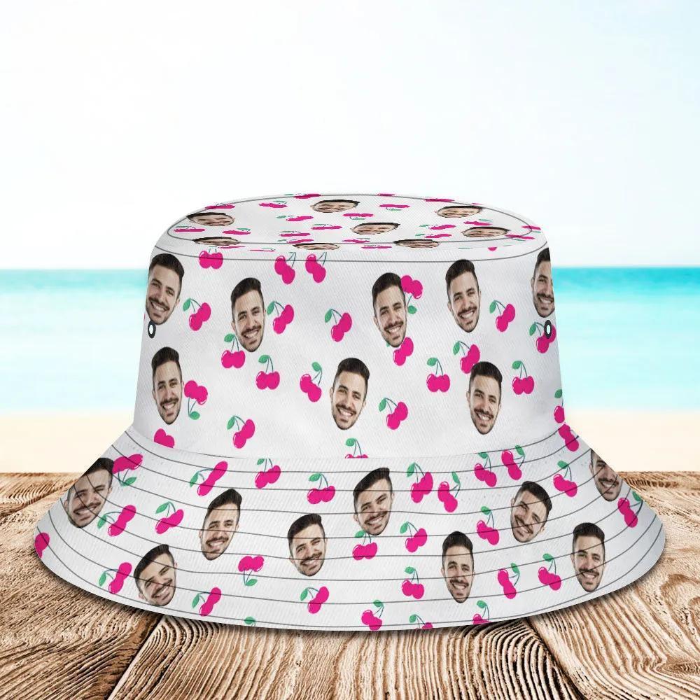 Custom Bucket Hat Unisex Face Bucket Hat Personalize Wide Brim Outdoor Summer Cap Hiking Beach Sports Hats Gift for Lover - Cherry - MyFaceBoxer