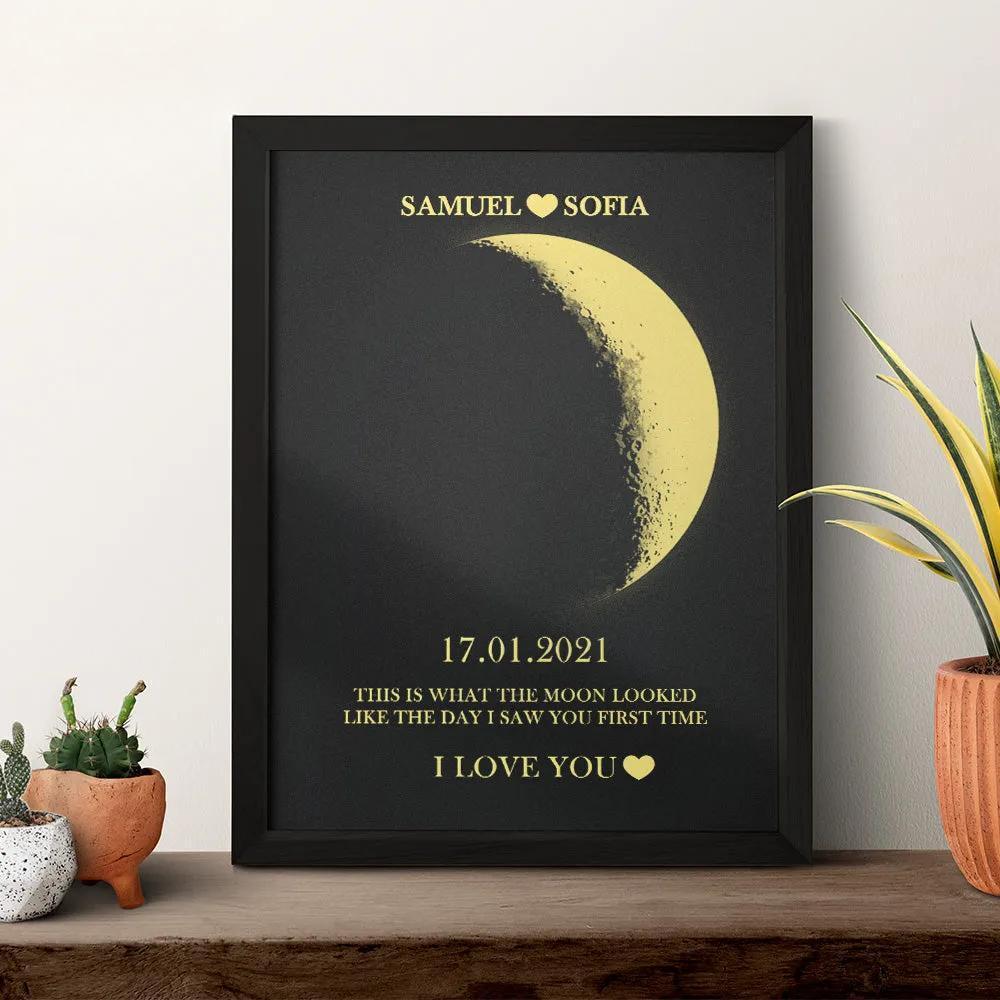 Custom Moon Phase and Names Wooden Frame with Your Text - MyFaceBoxer
