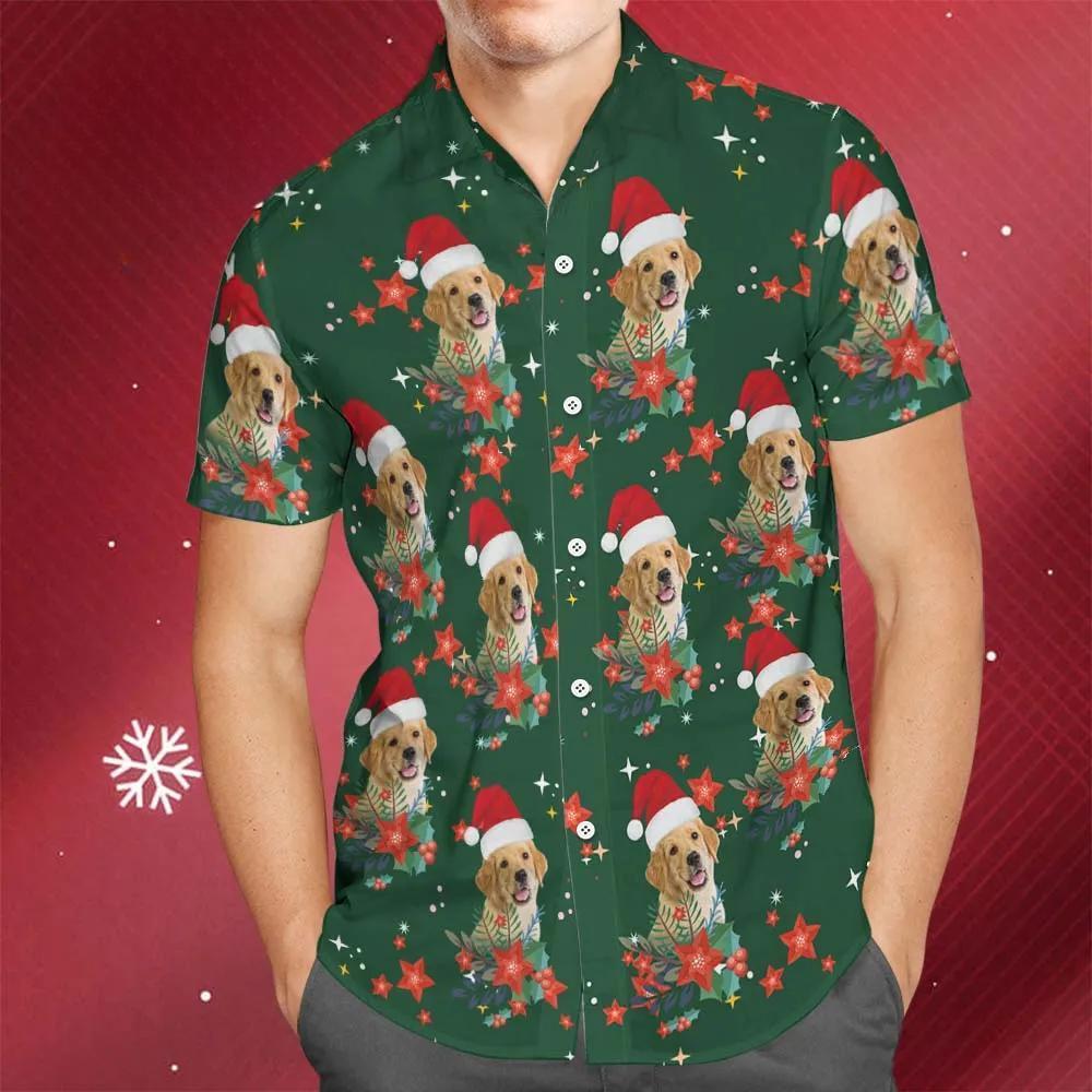 Men's Custom Photo Christmas Hawaiian Shirts Christmas Gift for Pet Lovers - MyFaceBoxer