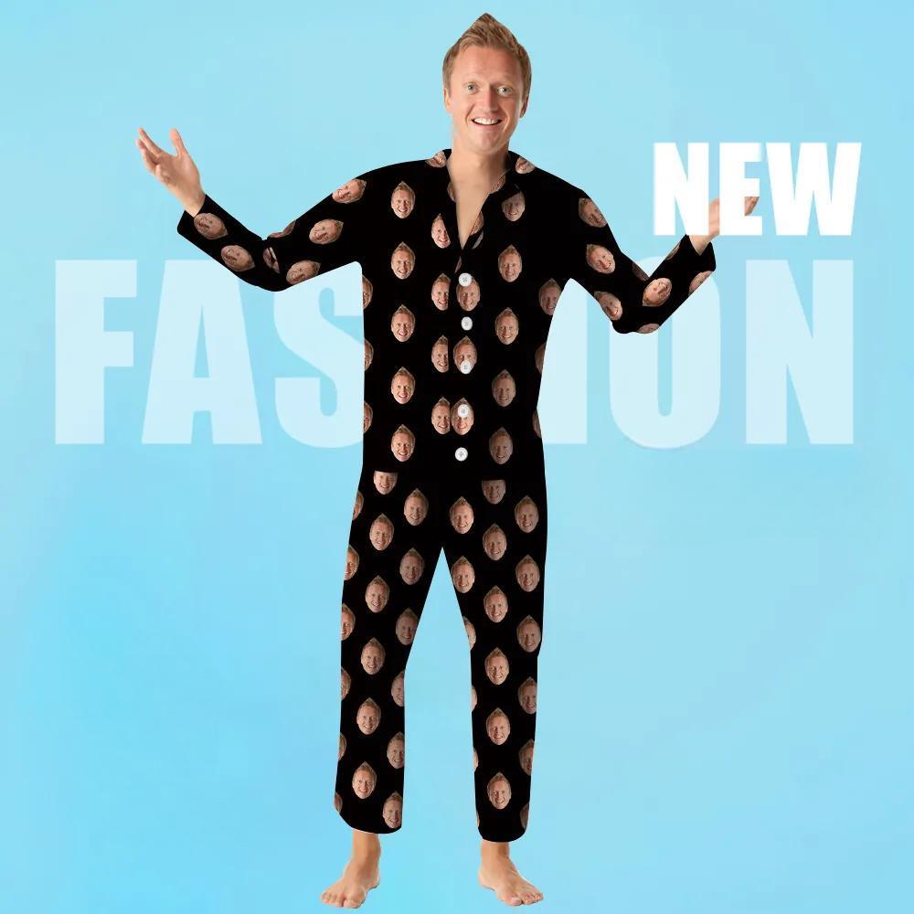 Custom Face Pajamas Photo Unisex Homewear Long Sleeve Sleepwear - Dad Face Gift - MyFaceBoxer
