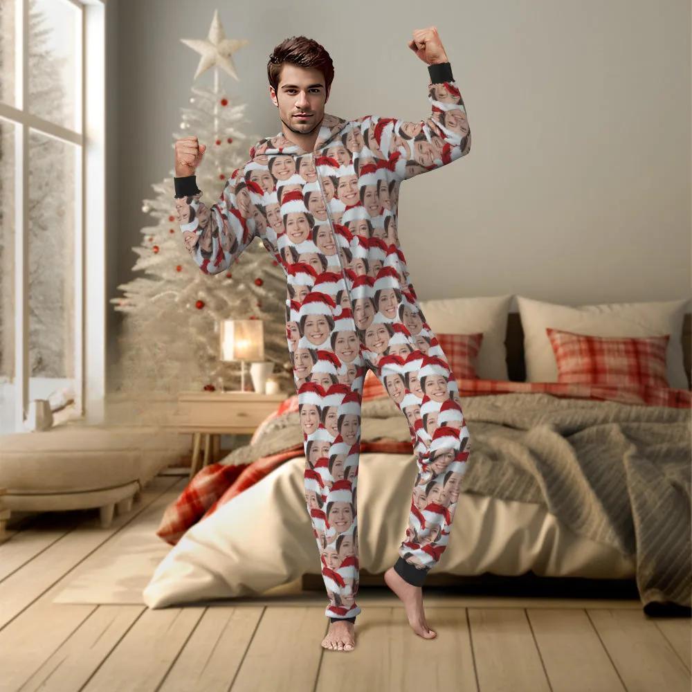 Custom Face Mash Onesies Christmas Pajamas One-Piece Sleepwear Christmas Gift - MyFaceBoxer
