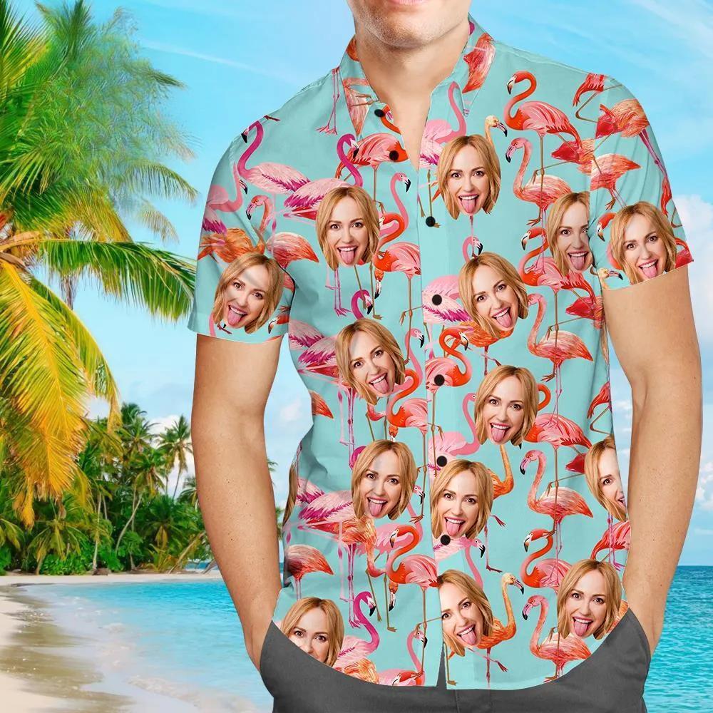 Custom Hawaiian Shirts Personalized Photo Men's Hawaiian Shirt Men's Hawaiian Shirt Flamingo - MyFaceBoxer