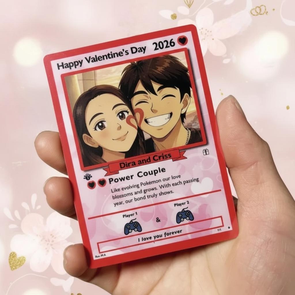 Personalized Valentine's Day Power Couple Card, Custom Anniversary Card Couple Photo Anime Style, Best Valentine's Day Gift for Lover