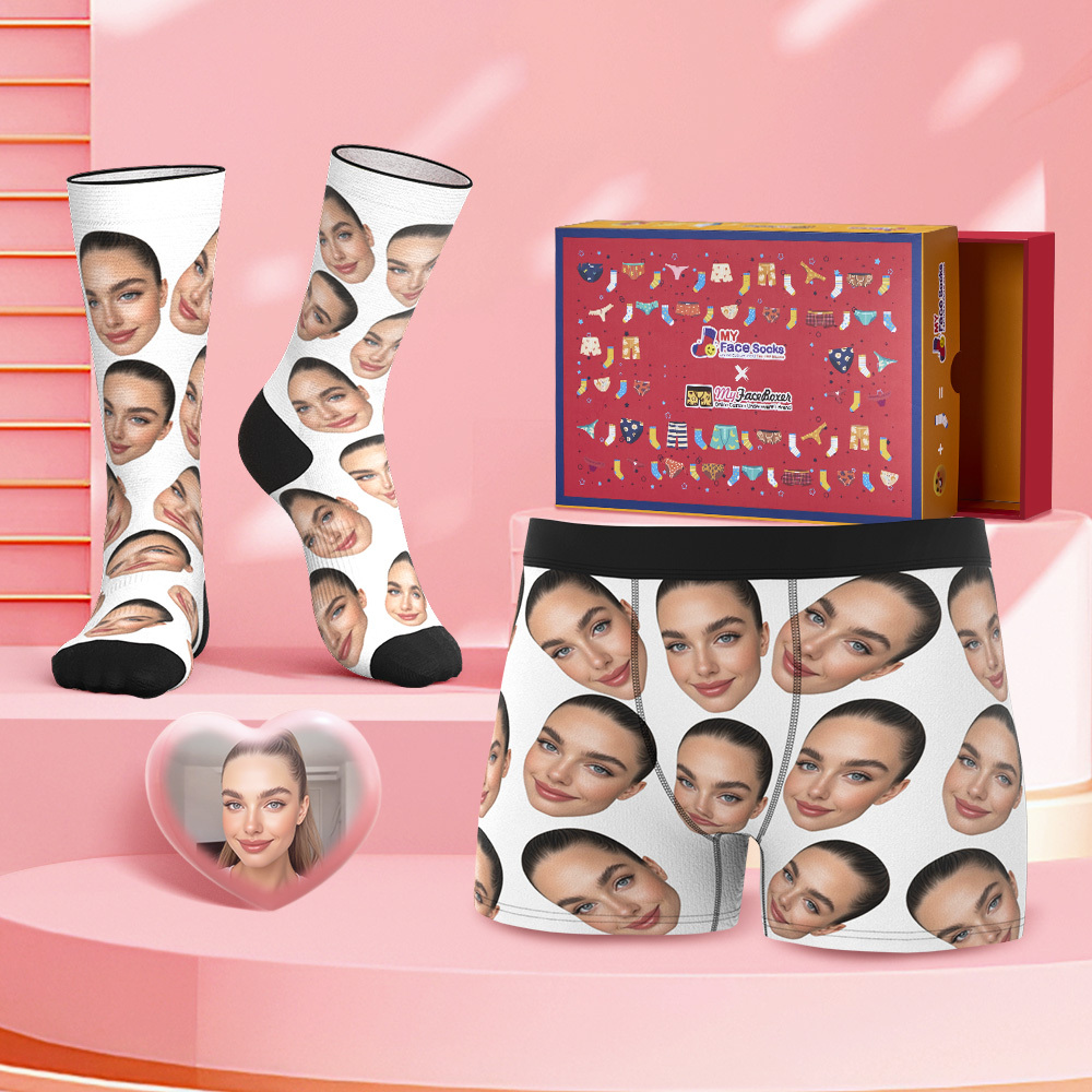 Custom Big Face Boxer Shorts And Socks Set Personalized Photo Gift - MyFaceBoxer