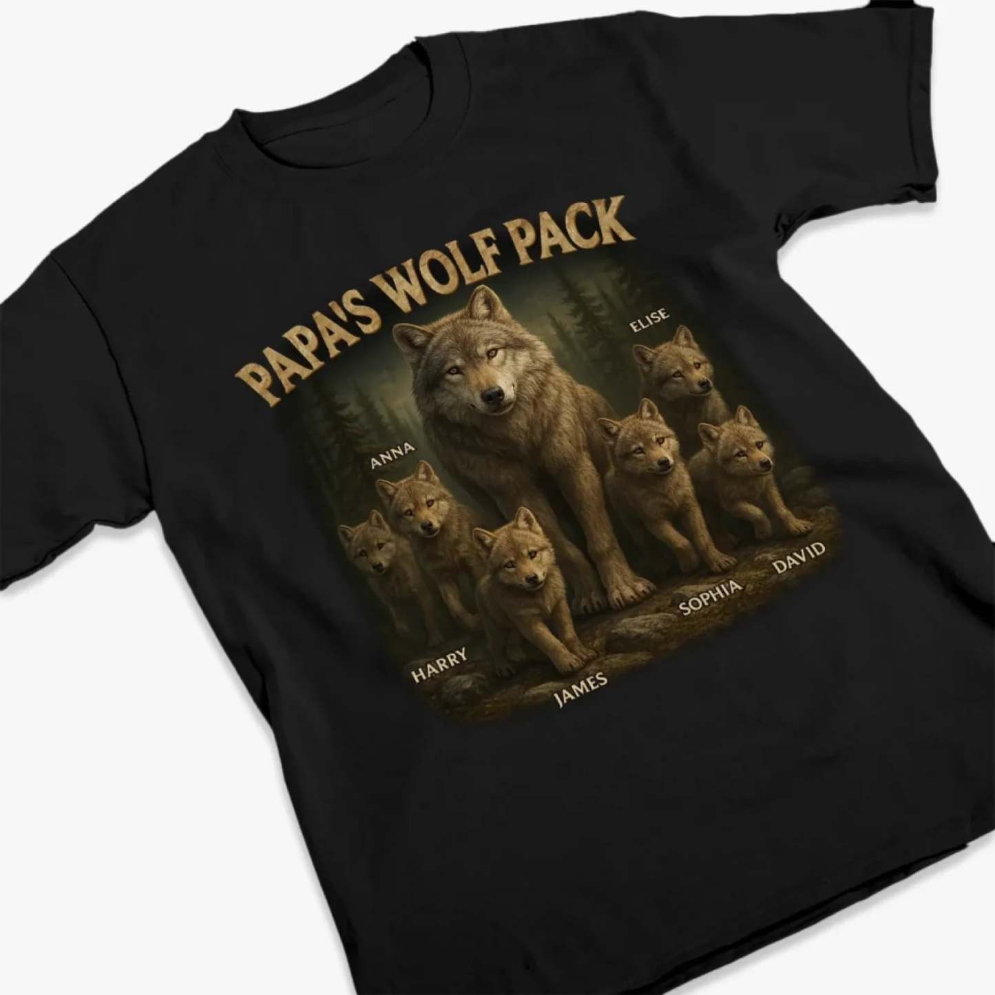 Papa's Wolf Pack - Family Personalized Custom Unisex T-shirt, Premium T-shirt, Hoodie - Father's Day, Gift For Dad, Grandpa