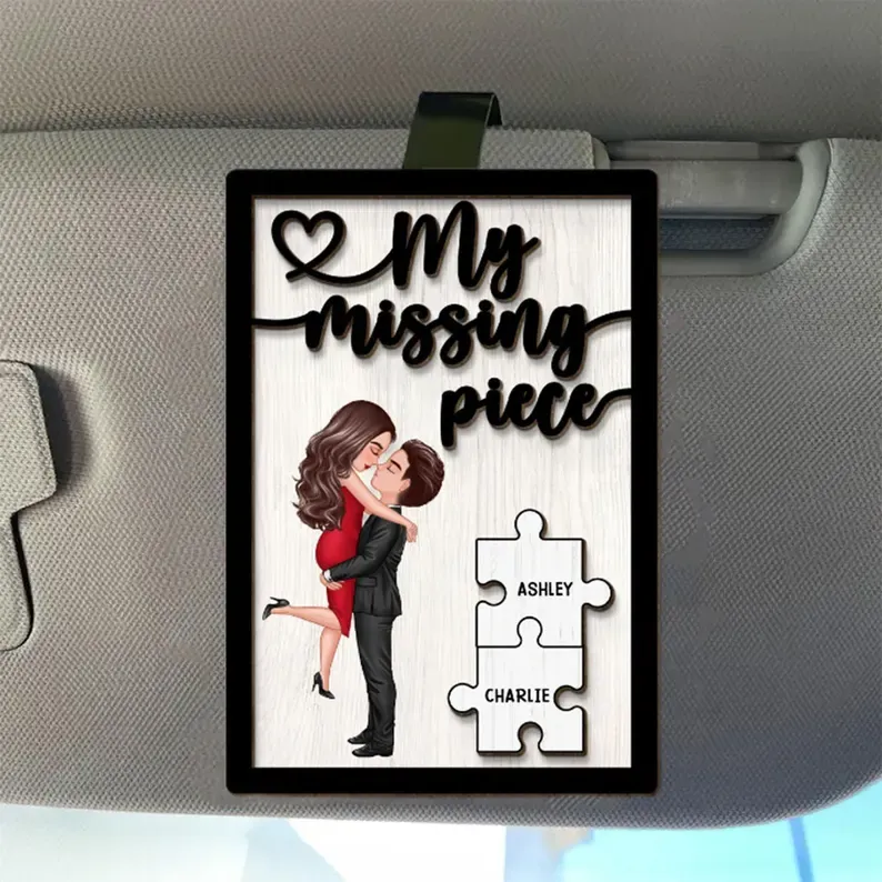 Personalized Couple Kissing Car Visor Clip, Couple My Missing Piece Custom Photo Car Visor Clip, Boyfriend Husband Gifts, Drive Safe
