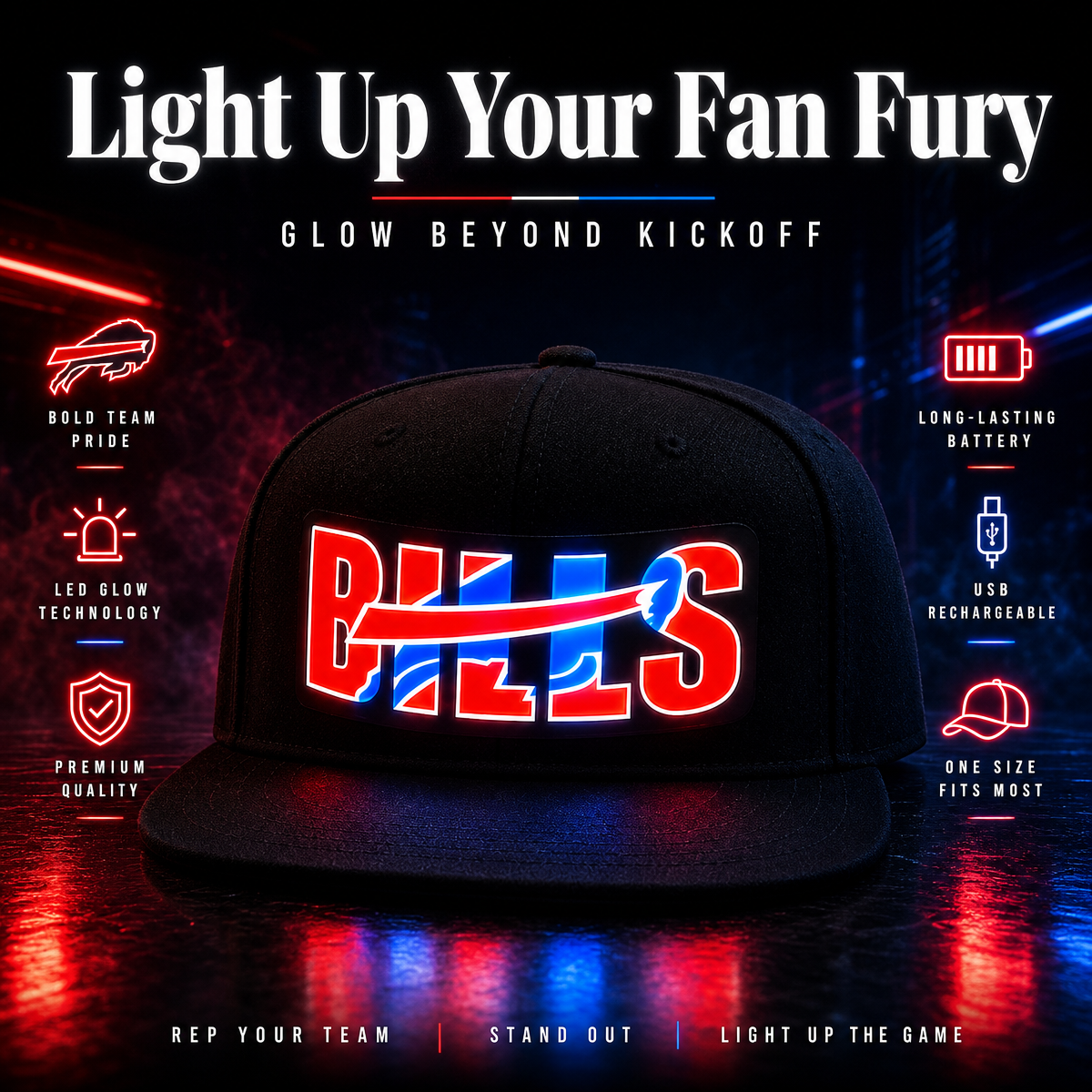 Football Fan LED Light-Up Snapback Cap