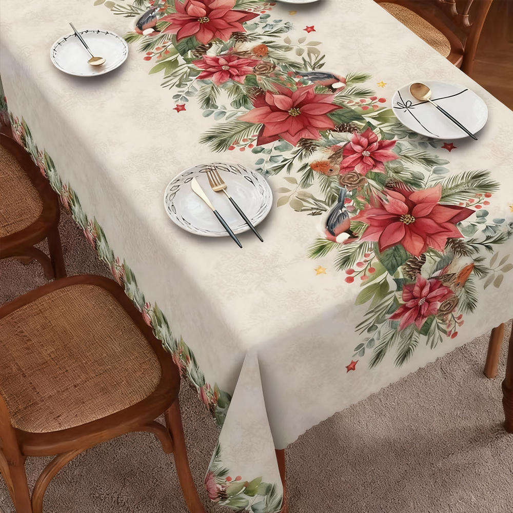Christmas New Arrival Tablecloth, Digital Printed Festive Dining Table Cover, Holiday Home Decoration