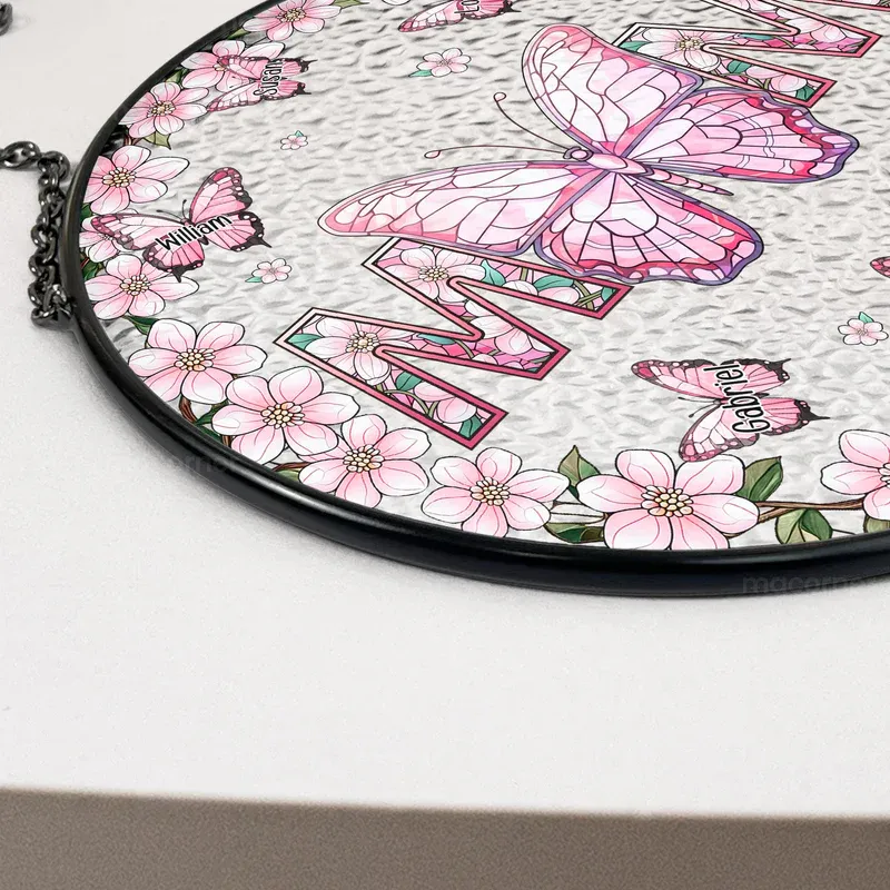 Mom Gifts Butterflies - Personalized Stained Glass Window Hanging Suncatcher