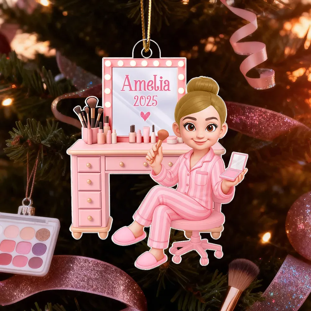 Pink Girl Makeup 3D Effect - Personalized Acrylic Ornament - Christmas Gift for Daughters, Granddaughters, Teen Girls