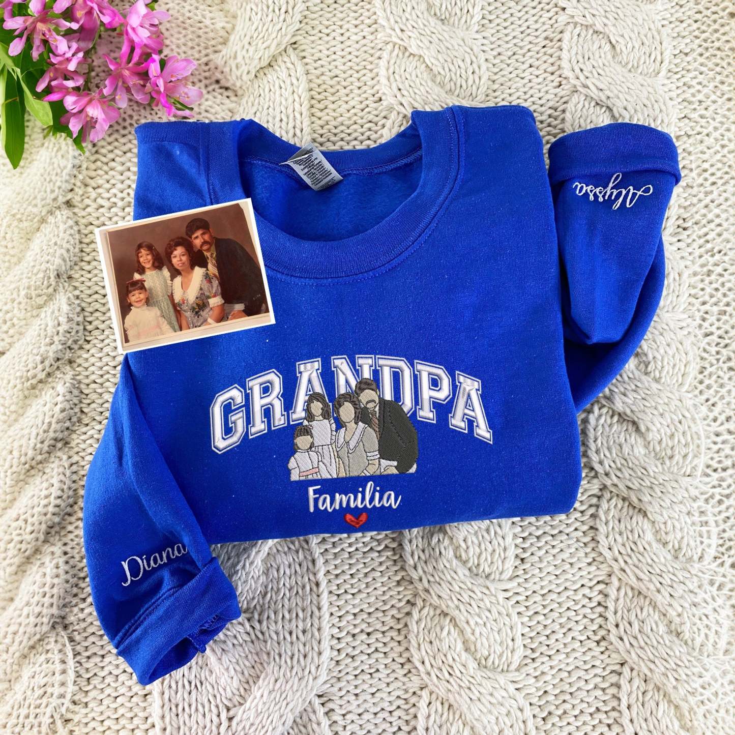 Custom Embroidered Dad Portrait Sweatshirt For Father's Day