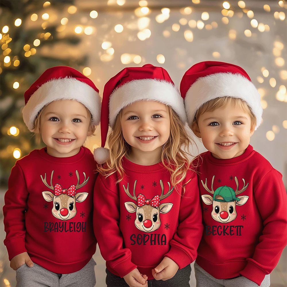 Personalized Kid Christmas Reindeer Sweatshirt