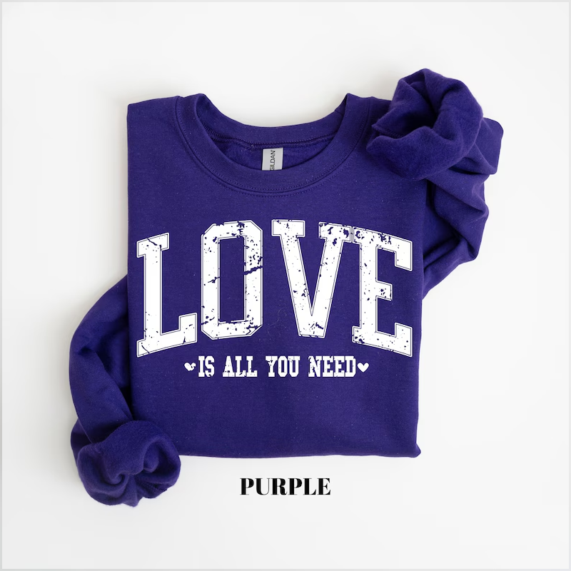 Retro Love Valentines Sweatshirt, Love All You Need Valentines Womens Sweatshirt, Valentines Day Shirt, Valentines Gift, Heart Love Shirt