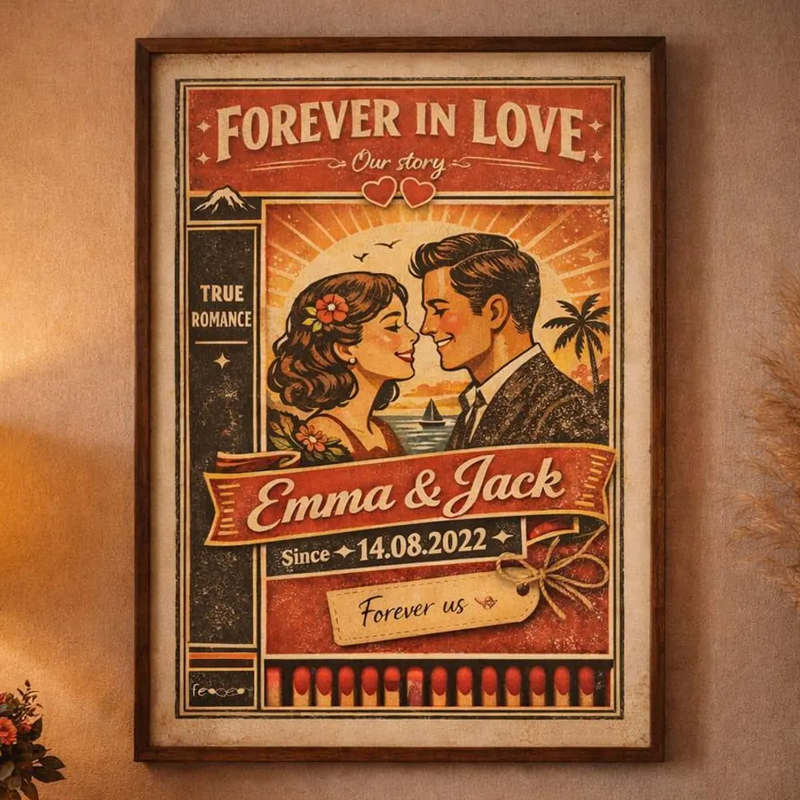 Custom Photo Matchbox Wooden Frame with Your Text Matchbook Poster Print Wall Art Anniversary Gift