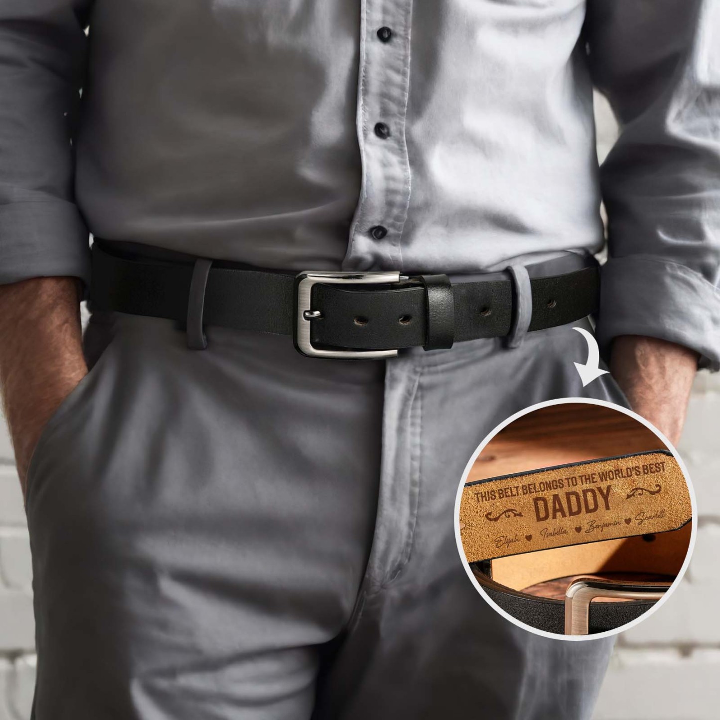 Custom Engraved Leather Belt Personalised Name Belt Gift For Dad