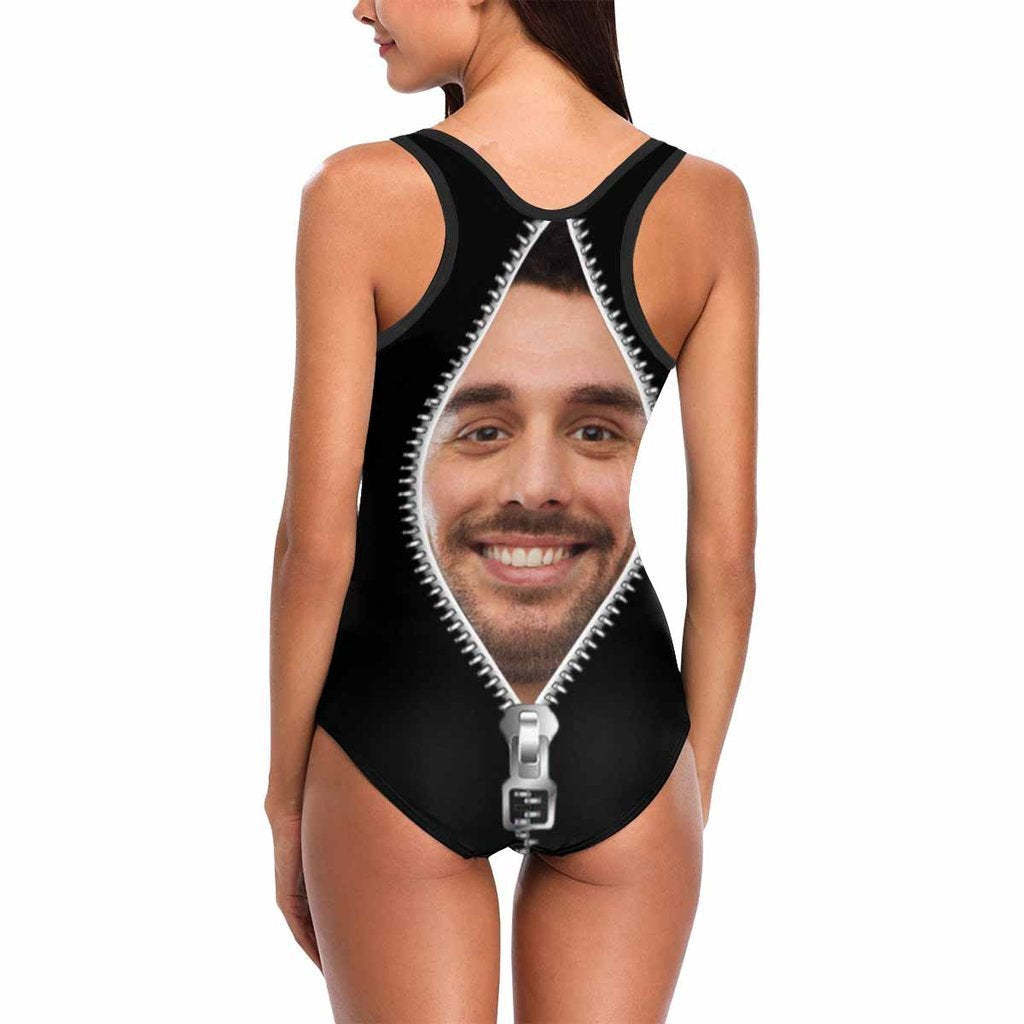 Custom Face Swimwear Women's Photo Slip One Piece Swimsuit - Zipper - MyFaceBoxer