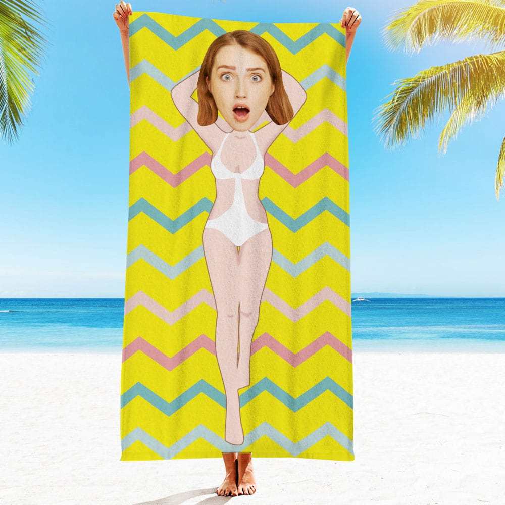 Custom Face Beach Towel Personalized Sexy Bikini Girl Beach Towel Funny Gift for Summer - MyFaceBoxer