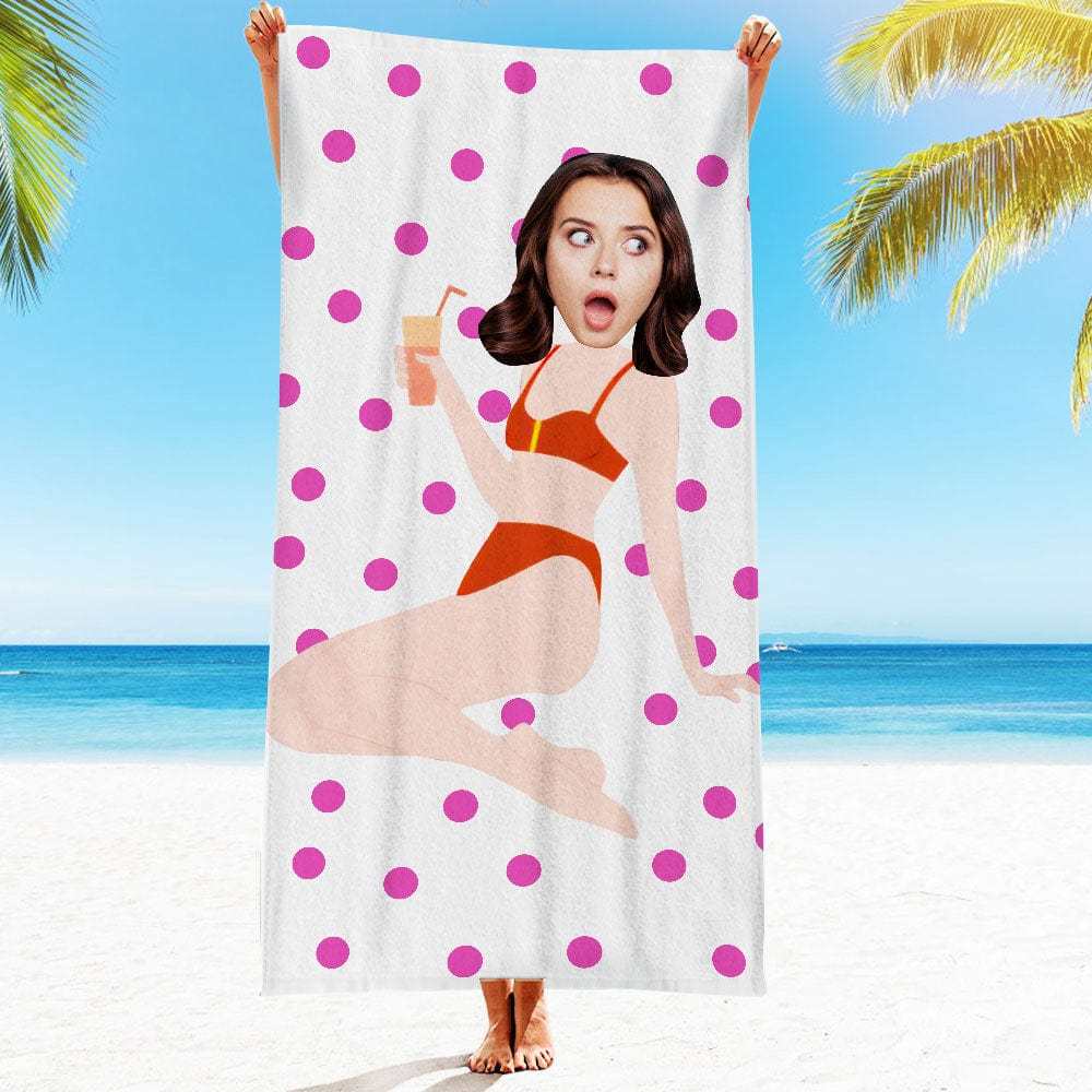 Custom Face Beach Towel Personalized Sexy Bikini Girl Beach Towel Funny Gift for Summer - MyFaceBoxer