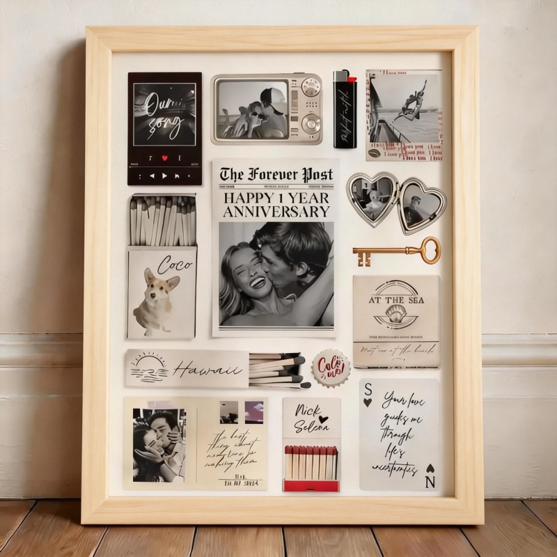 Custom Photo Matchbox Wooden Frame with Your Text Matchbook Poster Print Wall Art Anniversary Gift - MyfaceboxerAU