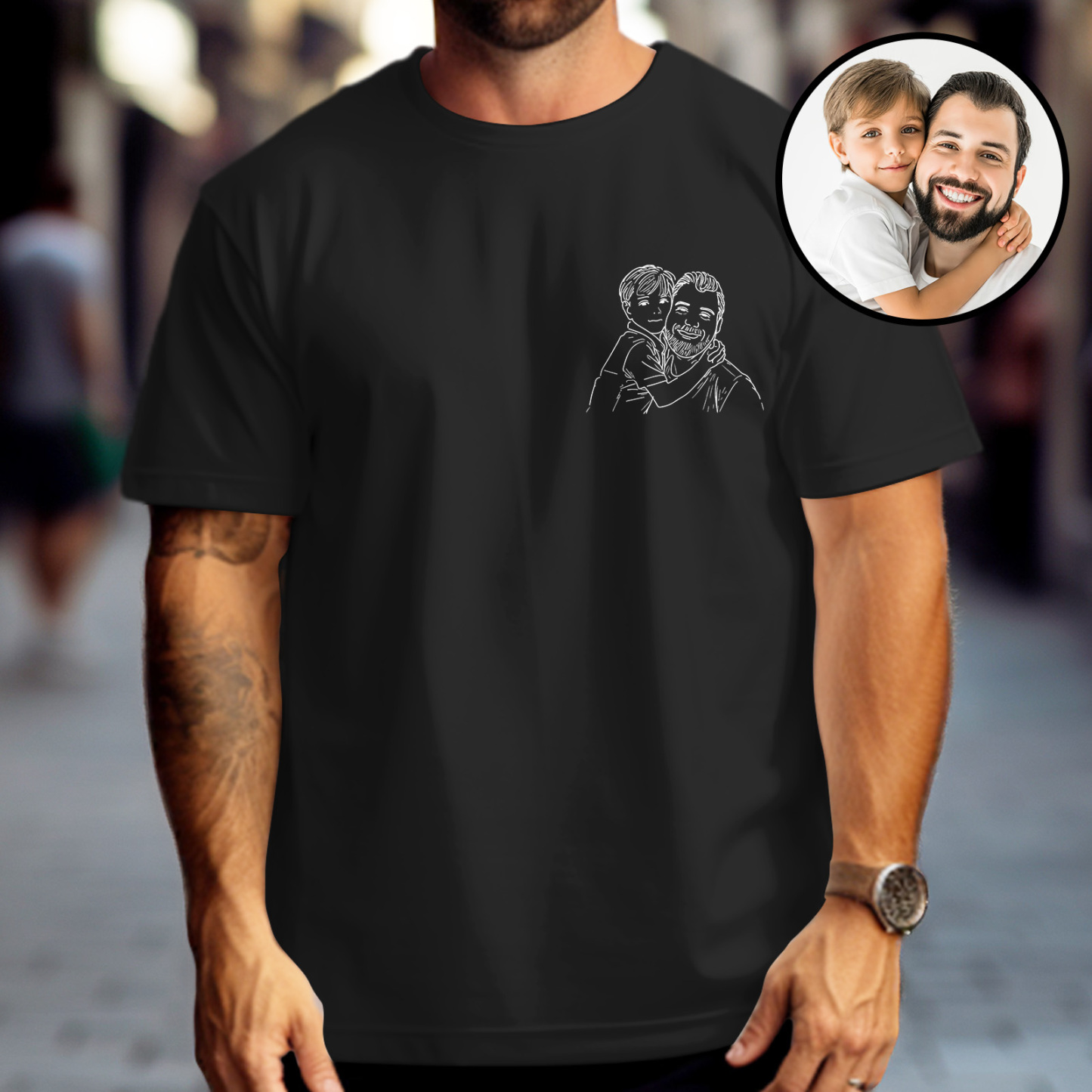 Custom Photo Embroidered T-Shirt for Dad Personalized Dad Portrait Shirt Gift for Husband Fathers Day Gifts