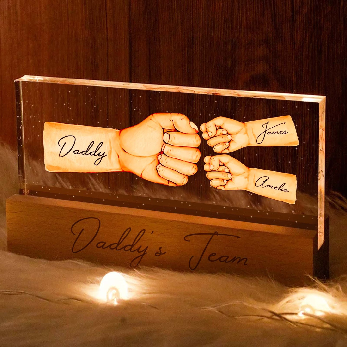 Custom Acrylic LED Night Light Personalized Daddy's Team Fist Bump Father's Day Gift For Dad - MyFaceBoxerAU