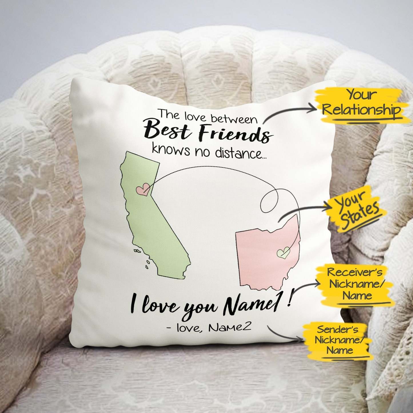 Personalized Knows No Distance Pillow Case 16"x16" (Twin Sides, Pillow Insert Not Included) - MyFaceBoxerAU