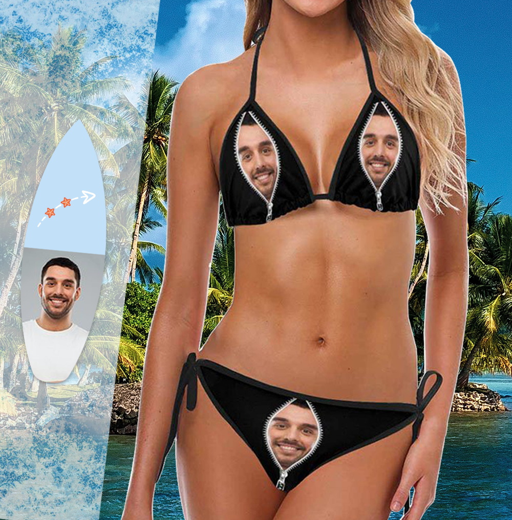 Custom Face Bikini Women's Sexy Photo Segmented Swimsuit - Zipper - MyFaceBoxer