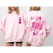 Queen of Hearts Valentine's Day Sweatshirt Crew Neck Sweatshirt Women's Casual Long Sleeve - MyfaceboxerAU