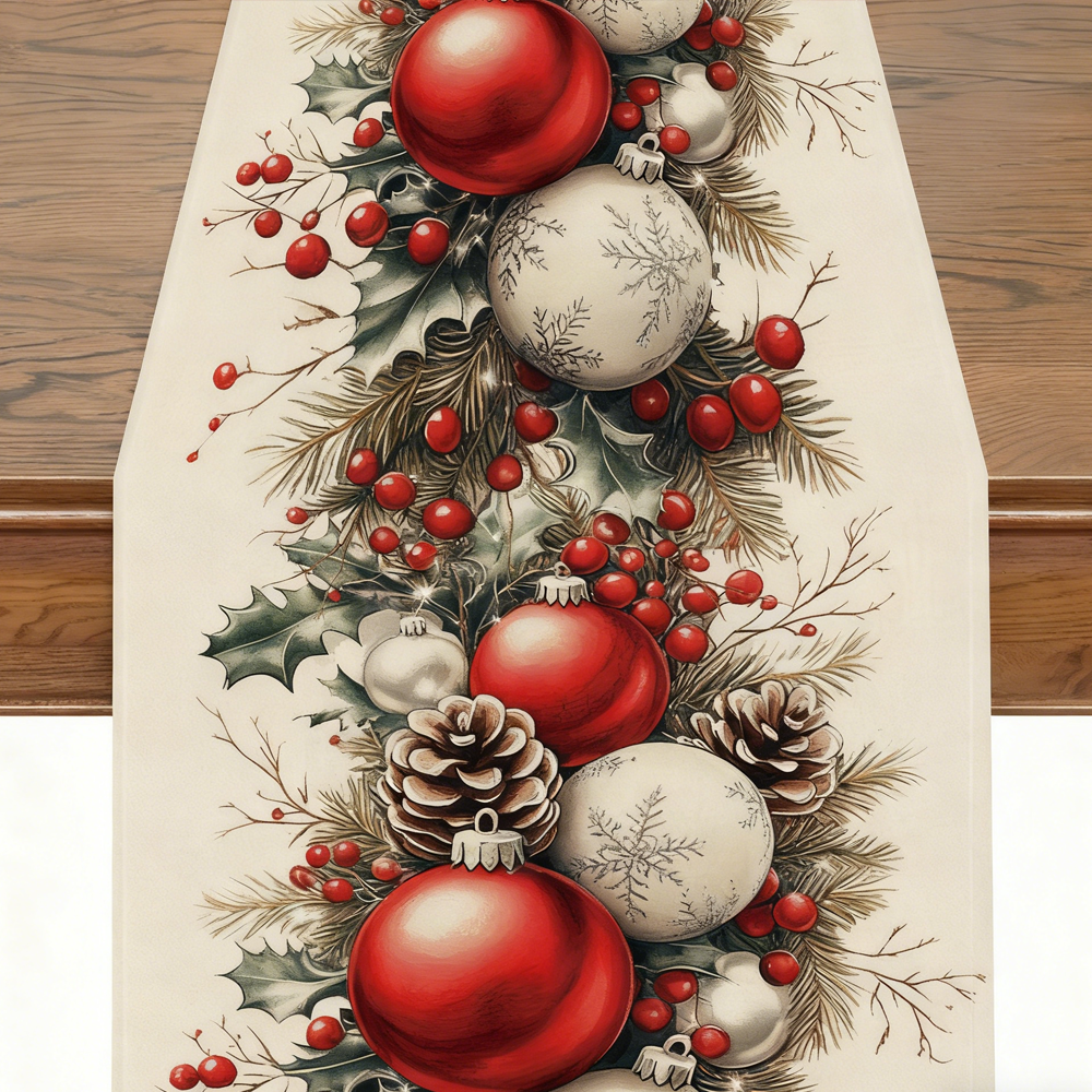TABLE RUNNER-Christmas Table Runner Woven Polyester, Festive Holiday Dining Decor, Perfect for Season Celebrations