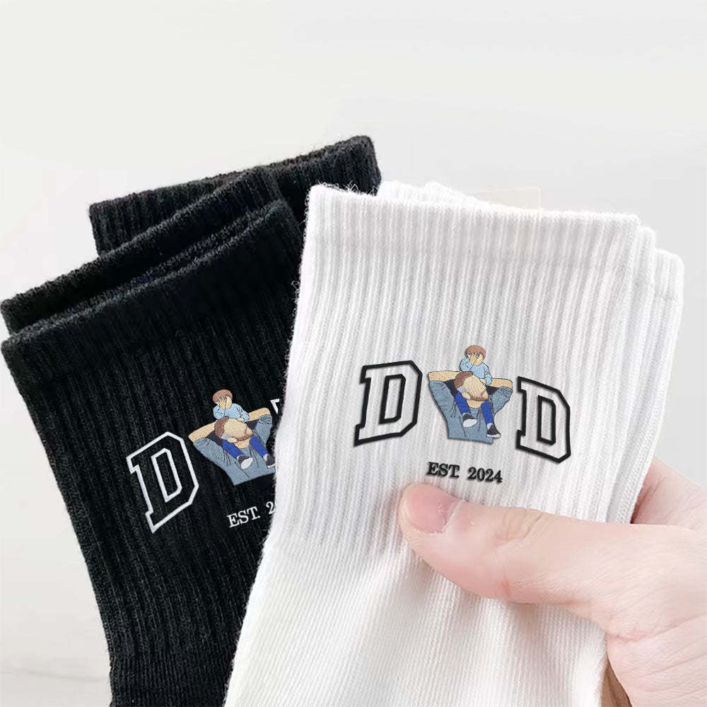 Custom Embroidered Character Letter Socks Personalised Photo In The Middle Letter Socks Father's Day Gift