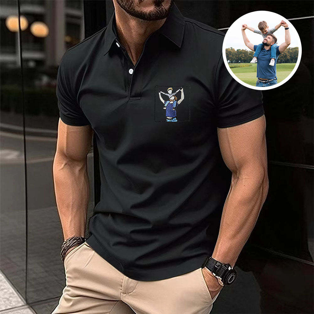 Father's Day Gifts Custom Photo Polo shirt For Dad, Personalized Dad Portrait Polo Shirts, Embroidery Polo shirt For Husband