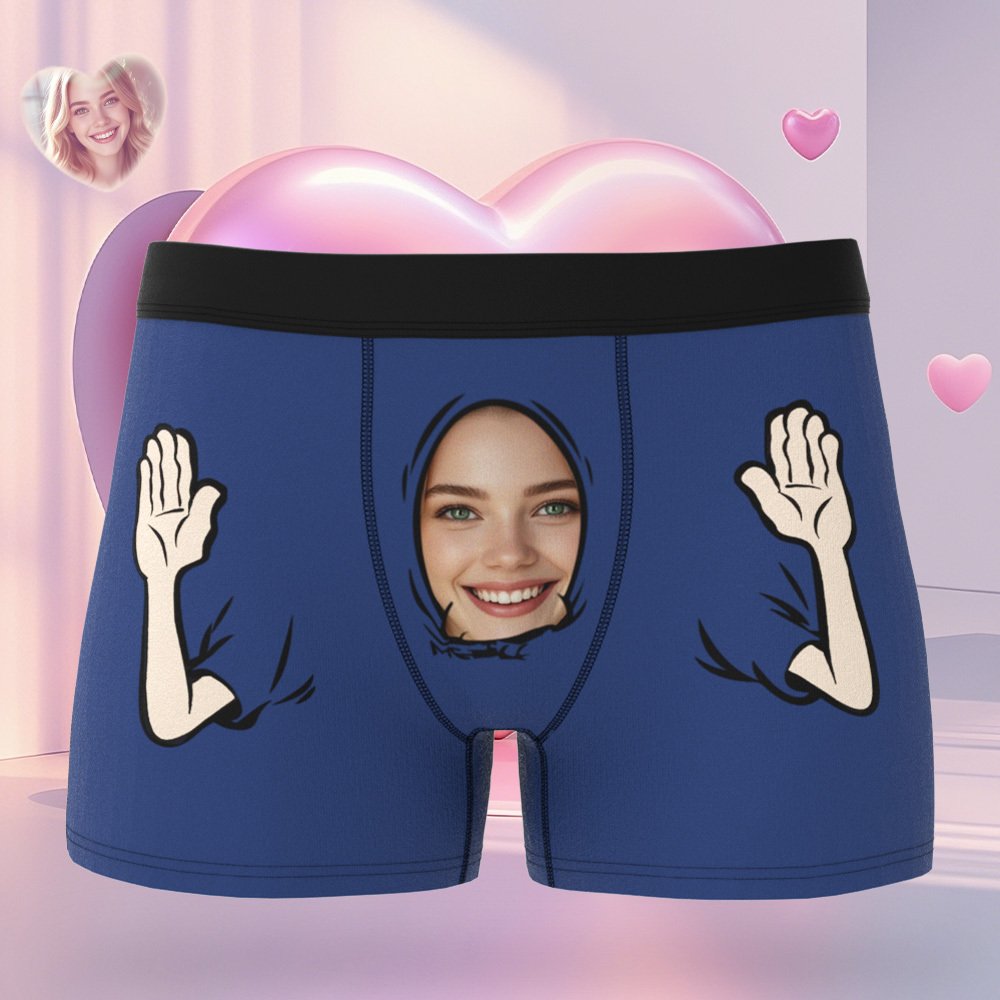 Custom Face Men's Boxer Let Me See Style Blue Underwear Gifts Birthday Gifts For Him - MyfaceboxerAU