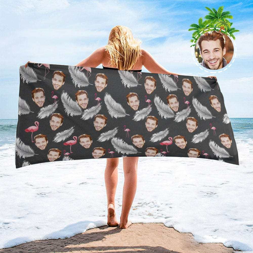 Personalized Beach Towels with Photo Custom Sunset and Coconut Trees Beach Towel - MyFaceBoxer