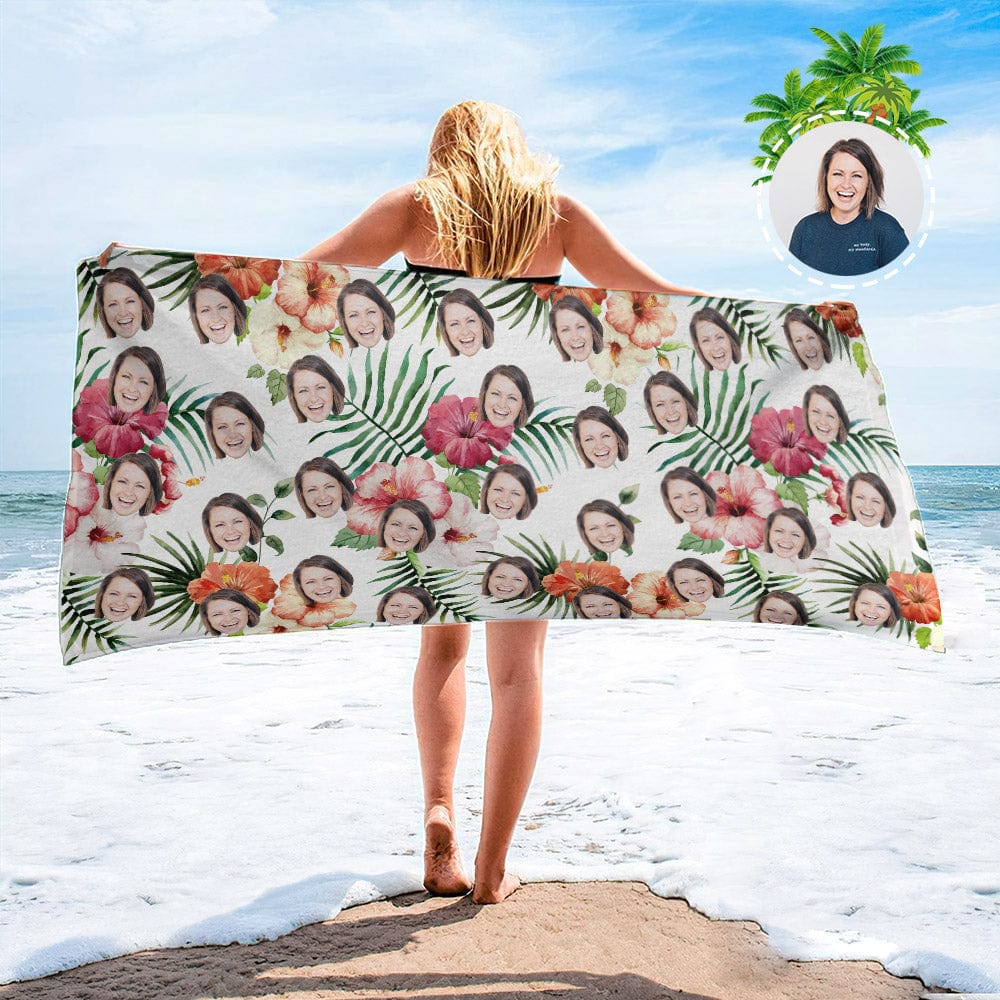 Personalized Beach Towels with Photo Custom Summer Flowers Beach Towel