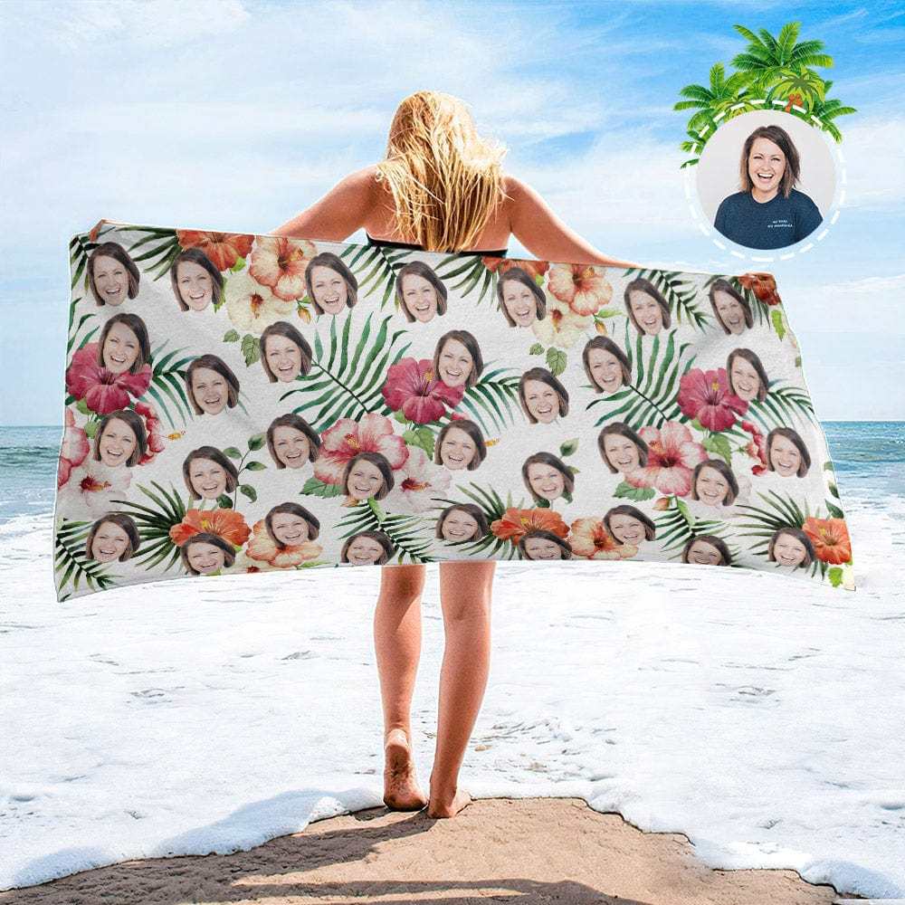 Personalized Beach Towels with Photo Custom Sunset and Coconut Trees Beach Towel - MyFaceBoxer