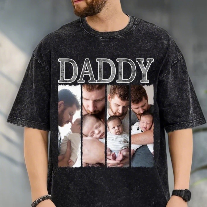 Custom Personalized Daddy Photo Vintage Wash T-shirt Father's Day Gift