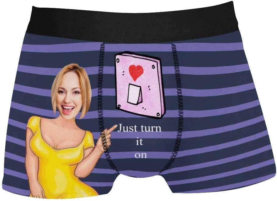 Personalized Face Men's Boxer Briefs Underwear Shorts Underpants with Photo Just Turn It On All Gray Stripe - MyfaceboxerAU