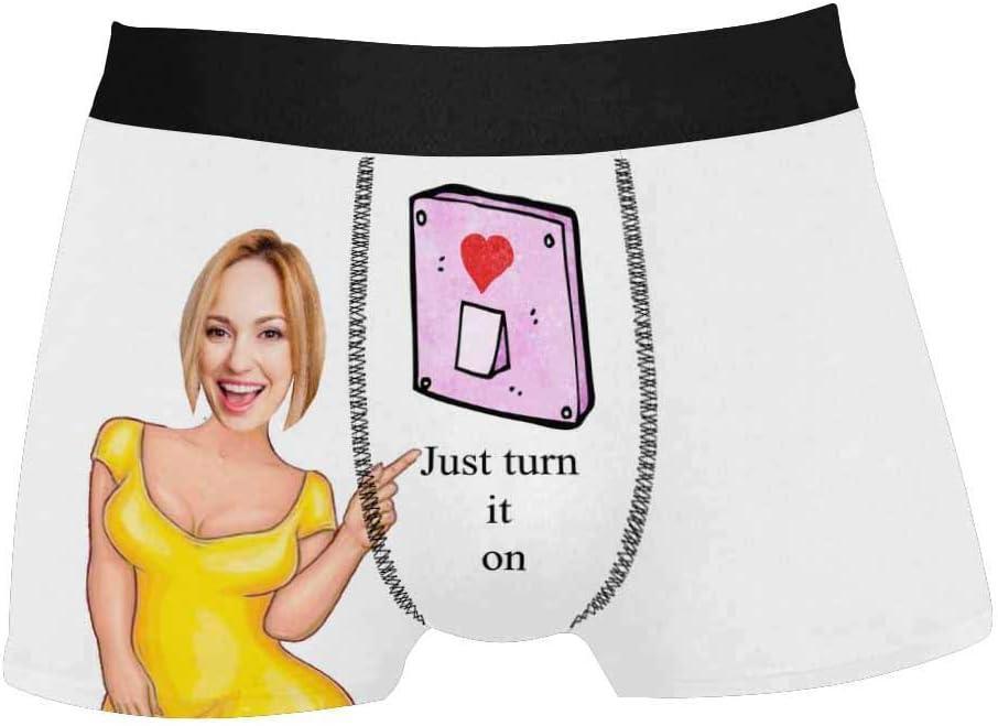 Personalized Face Men's Boxer Briefs Underwear Shorts Underpants with Photo Just Turn It On All Gray Stripe - MyfaceboxerAU