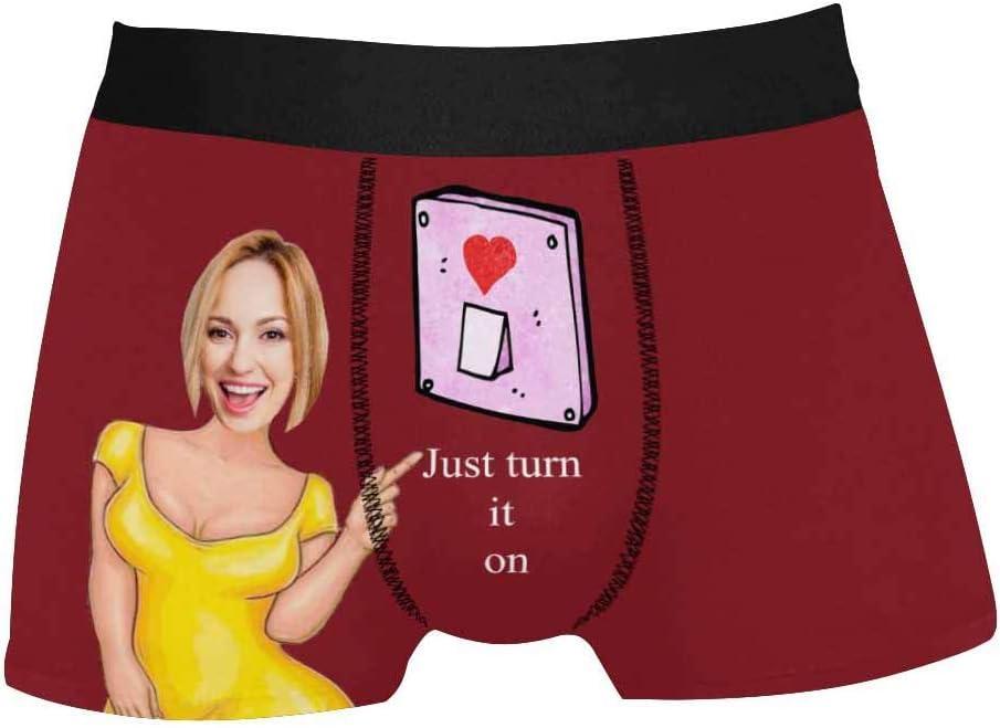 Personalized Face Men's Boxer Briefs Underwear Shorts Underpants with Photo Just Turn It On All Gray Stripe - MyfaceboxerAU