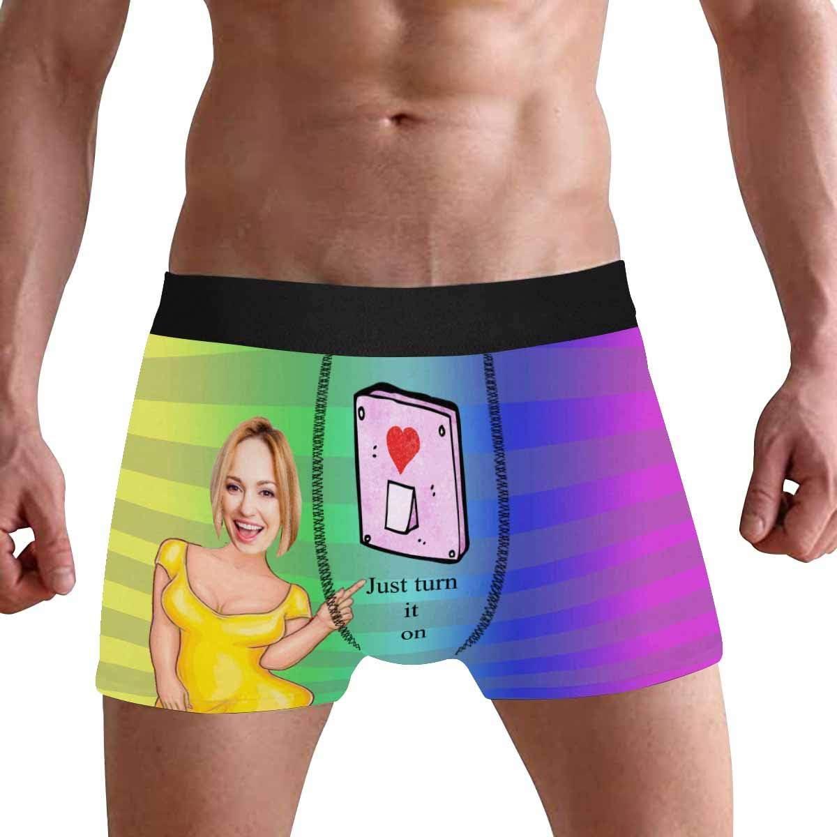 Personalized Face Men's Boxer Briefs Underwear Shorts Underpants with Photo Just Turn It On All Gray Stripe - MyfaceboxerAU