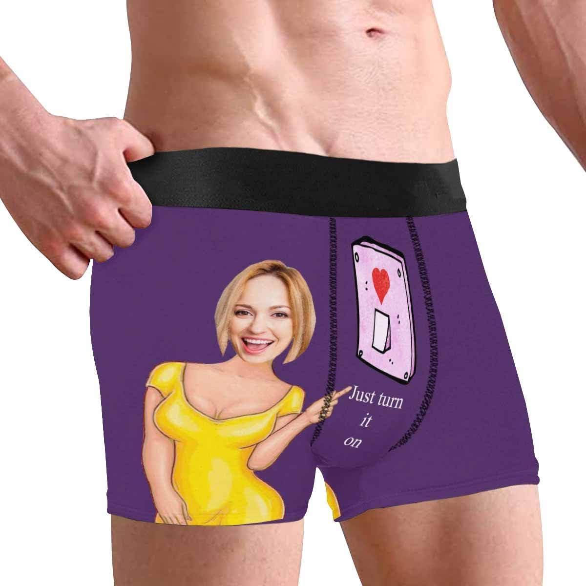 Personalized Face Men's Boxer Briefs Underwear Shorts Underpants with Photo Just Turn It On All Gray Stripe - MyfaceboxerAU