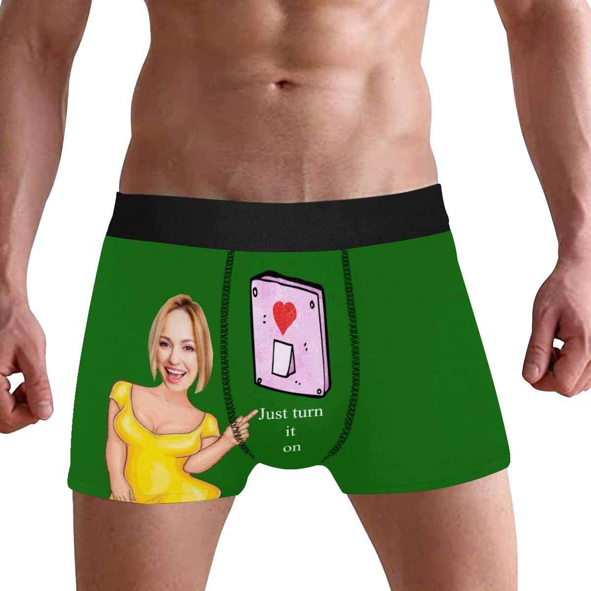 Personalized Face Men's Boxer Briefs Underwear Shorts Underpants with Photo Just Turn It On All Gray Stripe - MyfaceboxerAU