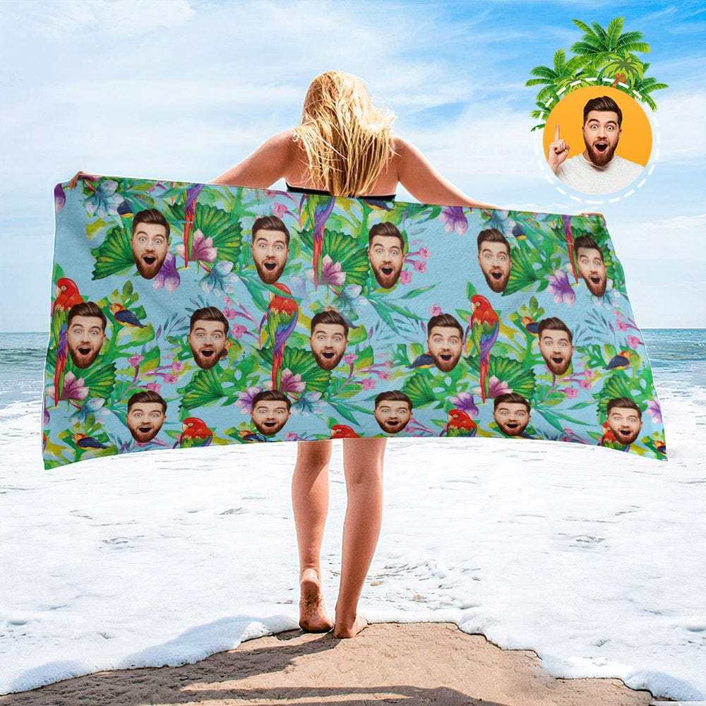 Personalized Beach Towels with Photo Custom Sunset and Coconut Trees Beach Towel - MyFaceBoxer