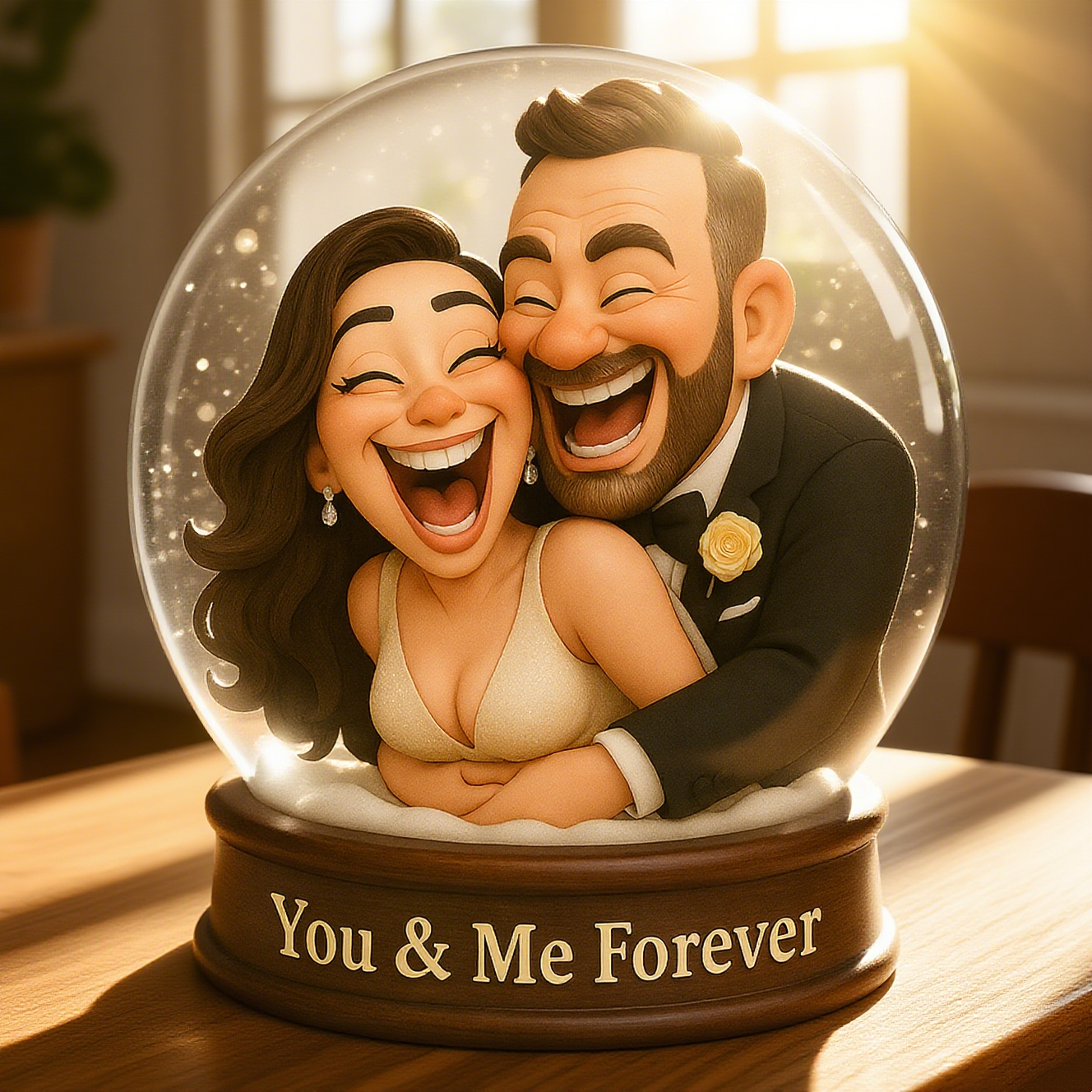 Personalized Couple Cartoon Portrait Crystal Ball Plaque - MyfaceboxerAU