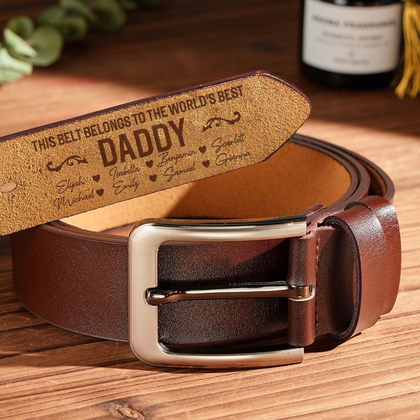 Custom Engraved Leather Belt Personalised Name Belt Gift For Dad