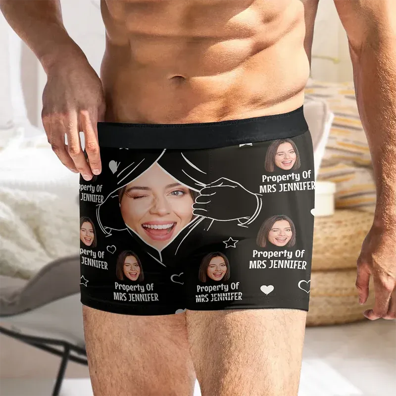 Custom Photo Funny Property Of - Personalized Men's Boxer Briefs - MyfaceboxerAU