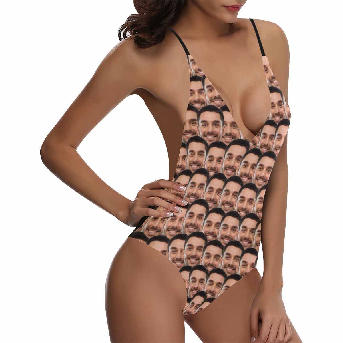 Custom Face V-Neck Bikini Women's Photo One Piece Swimsuit - Mash - MyFaceBoxer