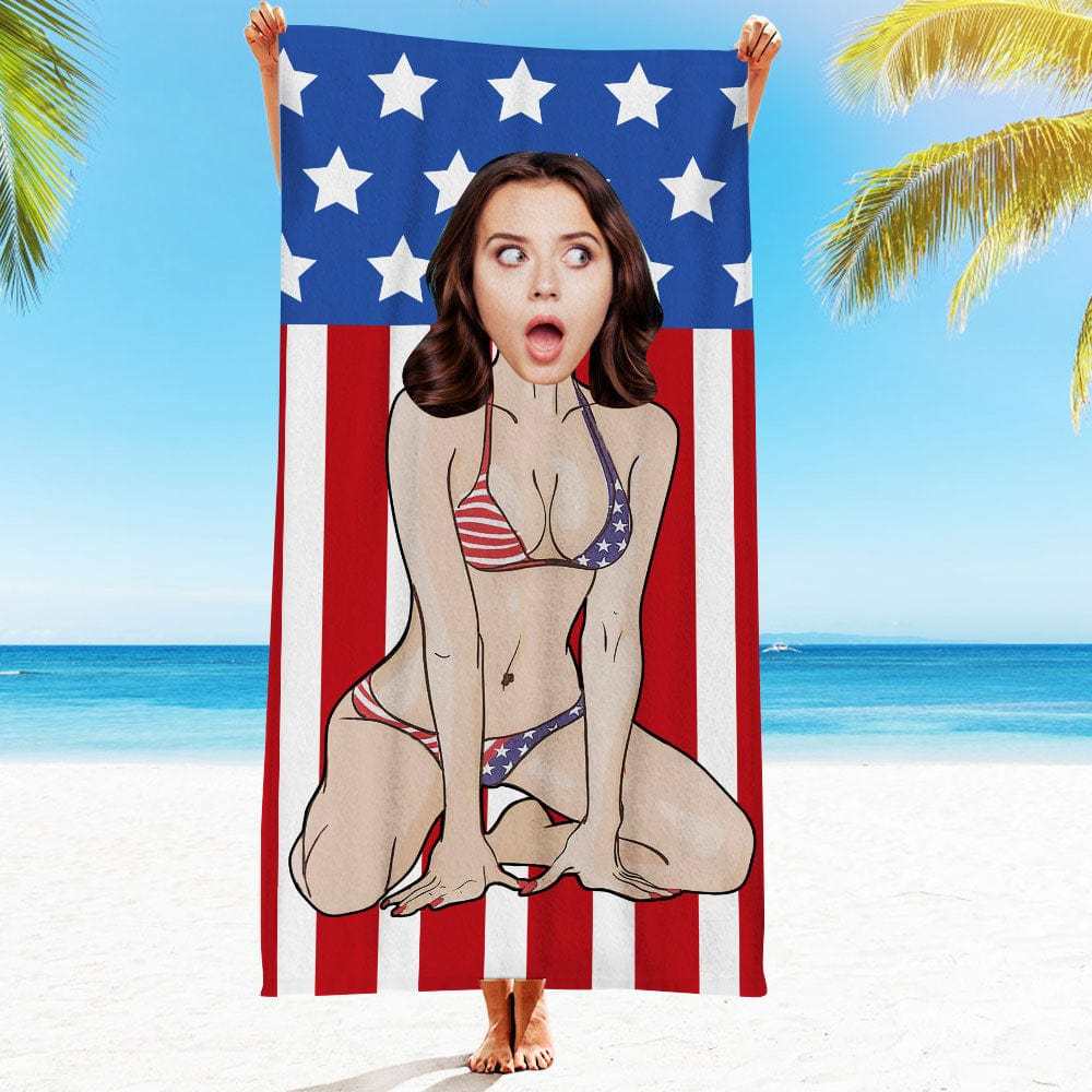 Custom Face Beach Towel Personalized Sexy Bikini Girl Beach Towel Funny Gift for Summer - MyFaceBoxer