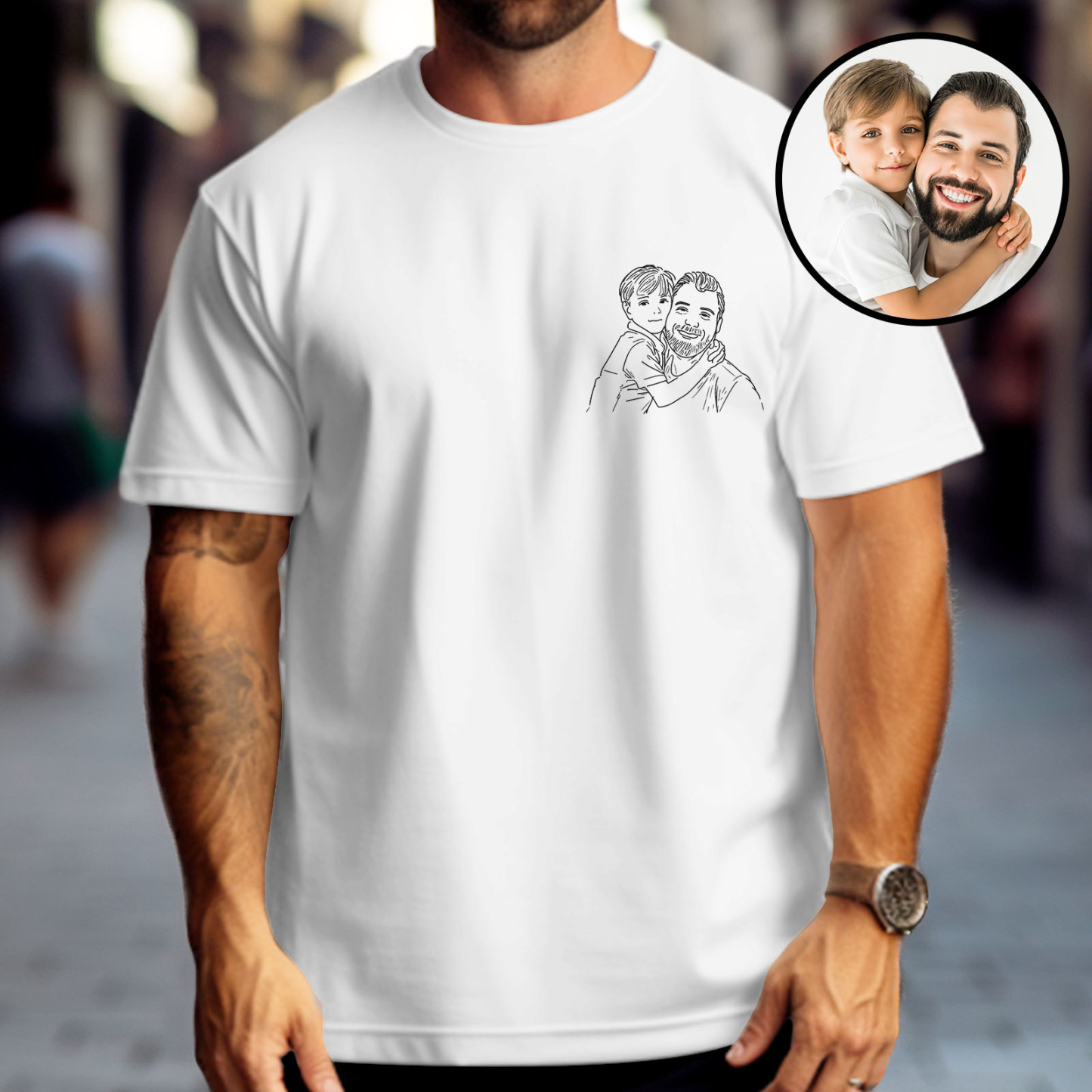 Custom Photo Embroidered T-Shirt for Dad Personalized Dad Portrait Shirt Gift for Husband Fathers Day Gifts