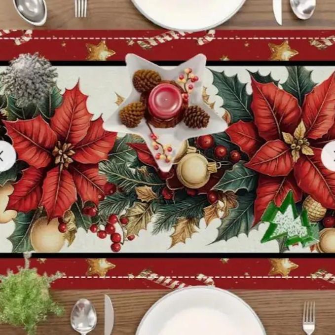 TABLE RUNNER-Christmas Table Runner Woven Polyester, Festive Holiday Dining Decor, Perfect for Season Celebrations, Two Sizes 72x13 or 13x90